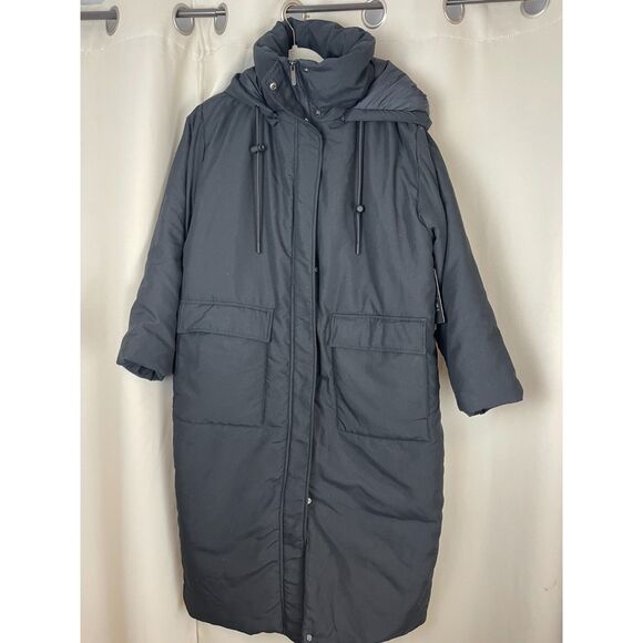 Zella Black Hooded Longline Puffer Coat with EcoPlume Insulation Size L NWT - Picture 1 of 6